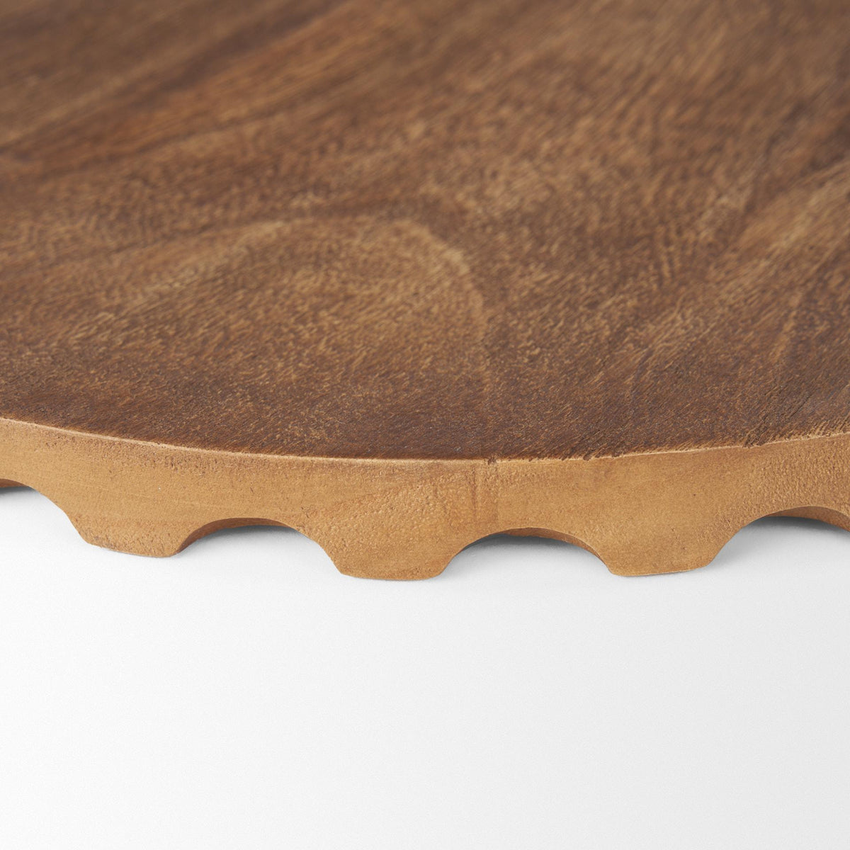 Mercana Waverly Round Light Brown Wood Scalloped Edged Trays