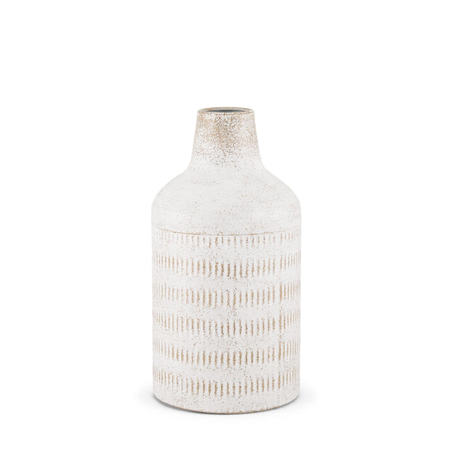 Mercana Tisha Small White W/ Terracotta Distressing Metal Vase