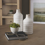 Mercana Tisha Small White W/ Terracotta Distressing Metal Vase