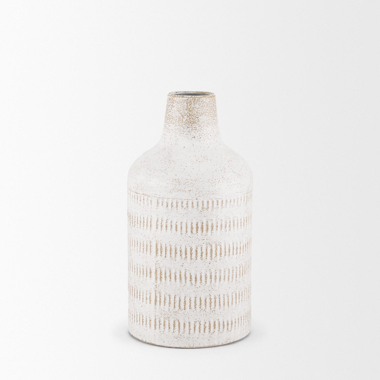 Mercana Tisha Small White W/ Terracotta Distressing Metal Vase