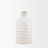 Mercana Tisha Small White W/ Terracotta Distressing Metal Vase