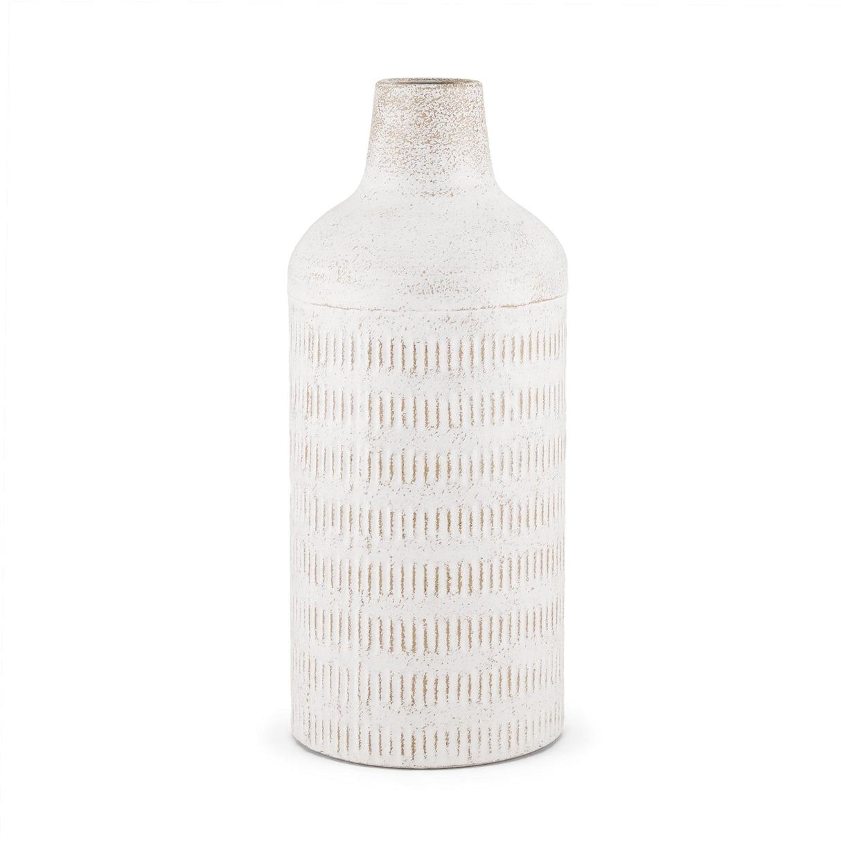 Mercana Tisha Large White W/ Terracotta Distressing Metal Vase