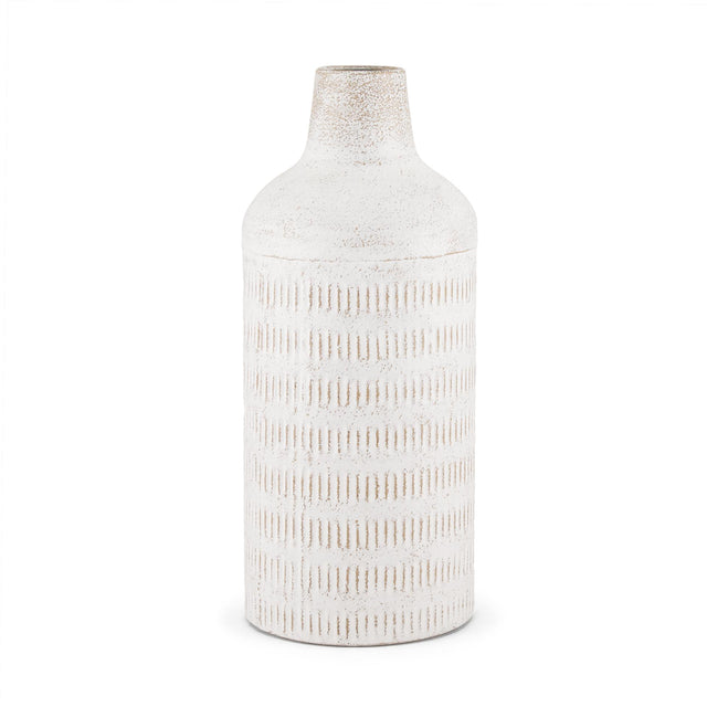 Mercana Tisha Large White W/ Terracotta Distressing Metal Vase