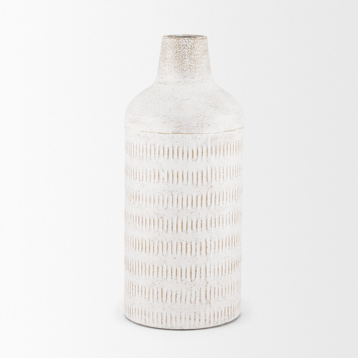 Mercana Tisha Large White W/ Terracotta Distressing Metal Vase