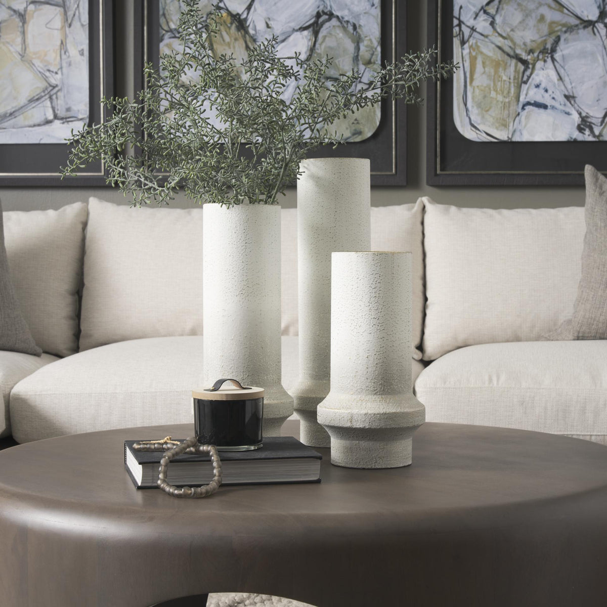 Mercana Tovah Tall Textured White w/ Gold Metal Vase