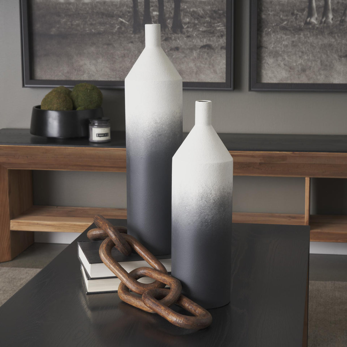Mercana Townley Tall White w/ Black Ombre Metal Vase