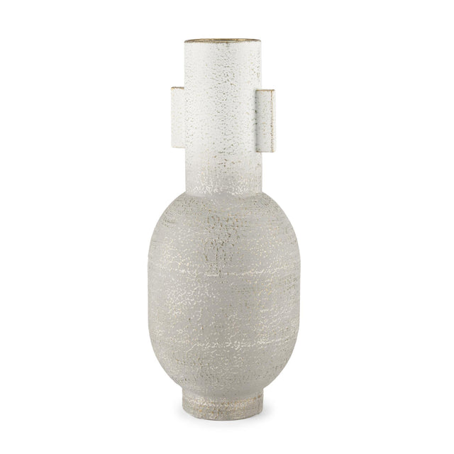 Mercana Torres Tall Textured Off White w/ Gold Metal Vase
