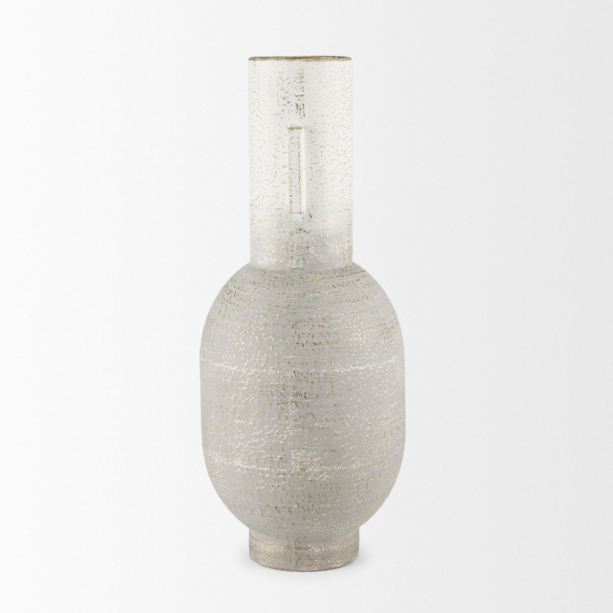 Mercana Torres Tall Textured Off White w/ Gold Metal Vase