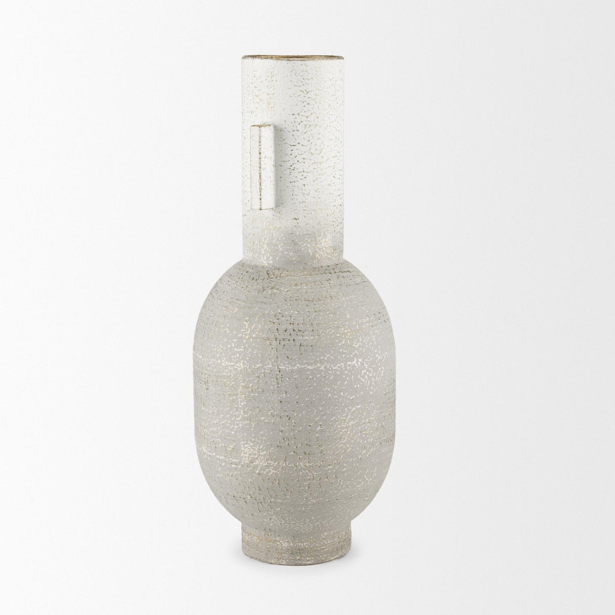 Mercana Torres Tall Textured Off White w/ Gold Metal Vase