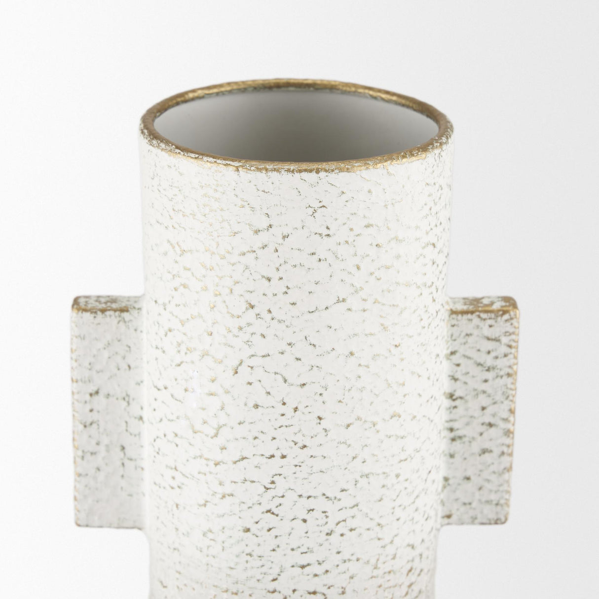 Mercana Torres Tall Textured Off White w/ Gold Metal Vase