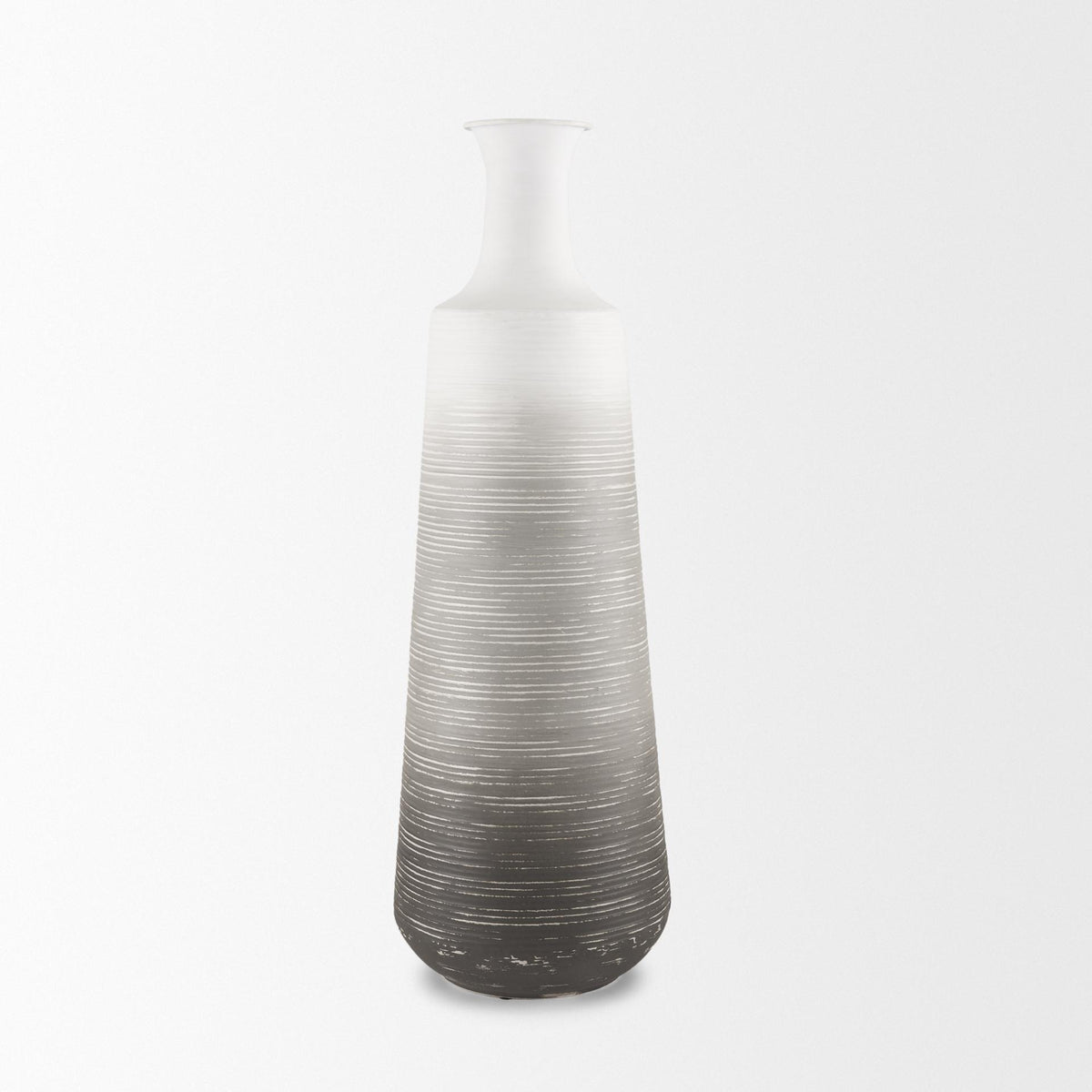 Mercana Toru Tall White w/ Grey Ombre Metal Vase