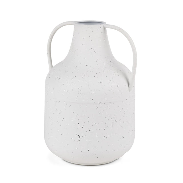 Mercana Treva Tall White w/ Black Speckles Metal Vase