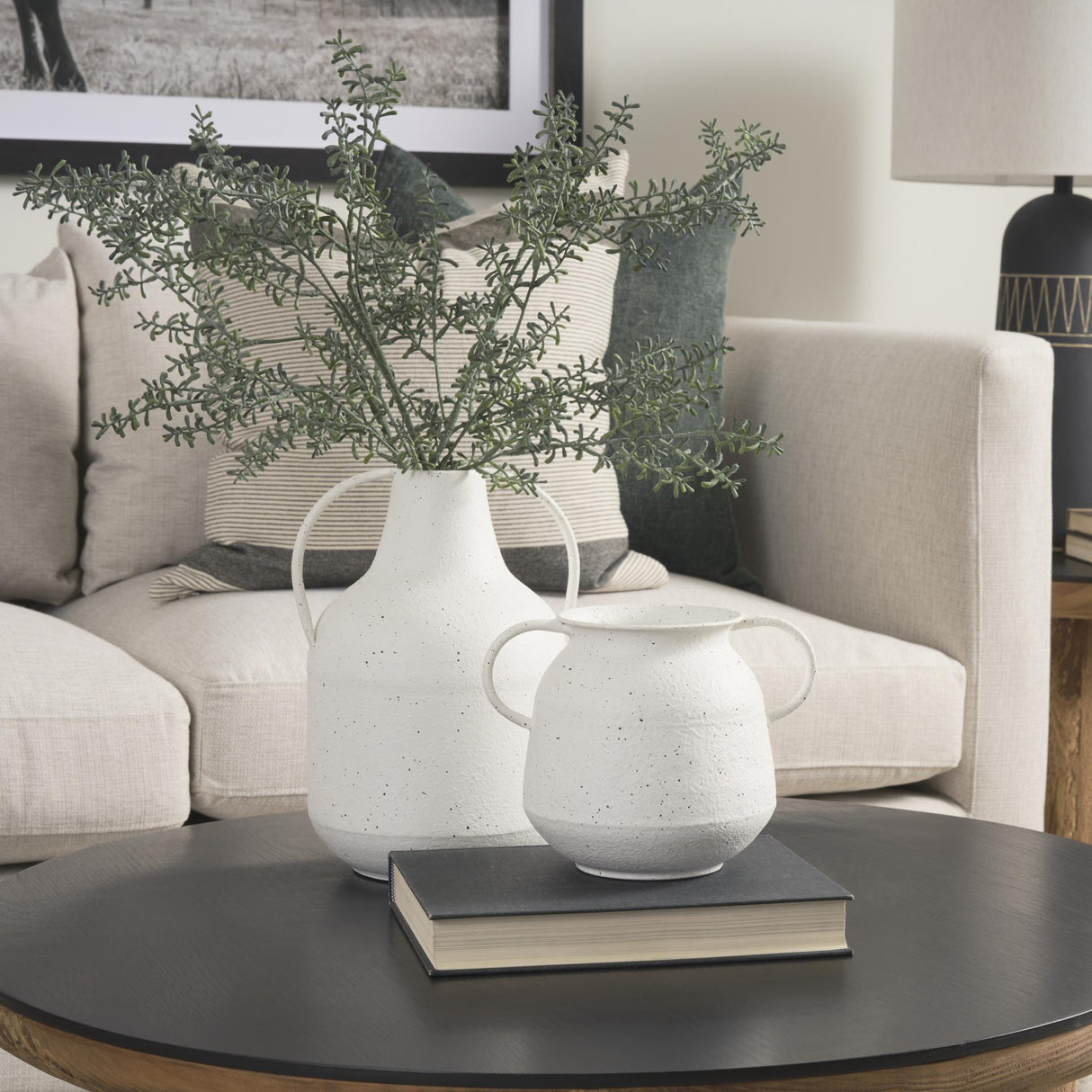 Mercana Treva Tall White w/ Black Speckles Metal Vase
