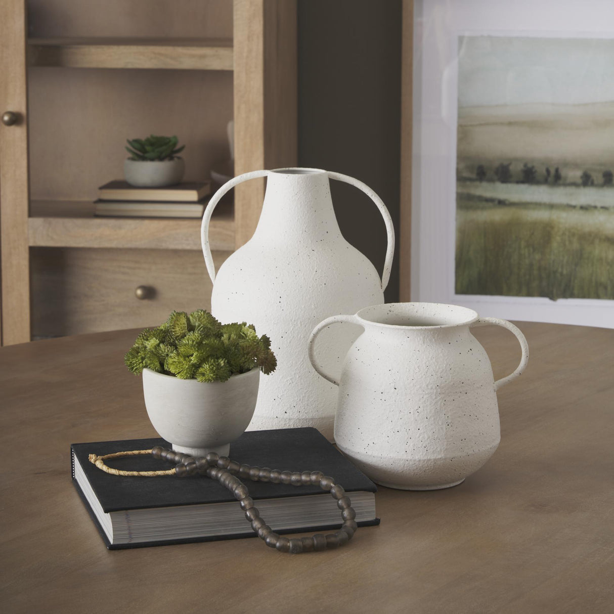 Mercana Treva Tall White w/ Black Speckles Metal Vase