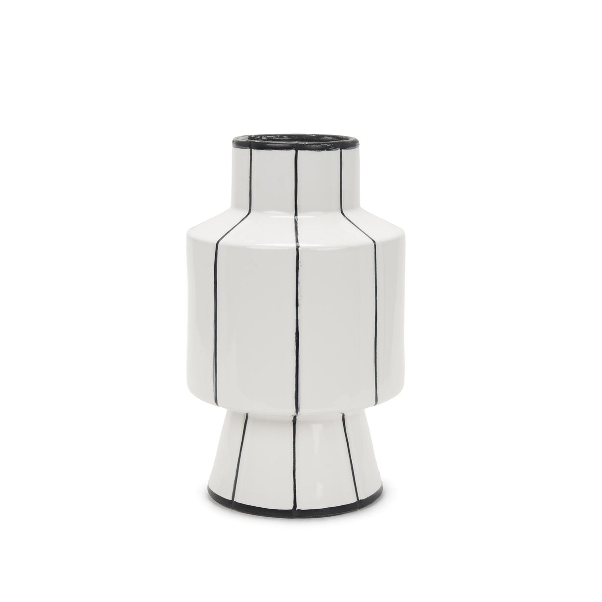 Mercana Dinah Small White w/ Black Stripes Ceramic Vase