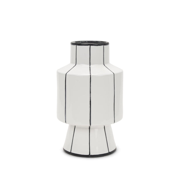 Mercana Dinah Small White w/ Black Stripes Ceramic Vase