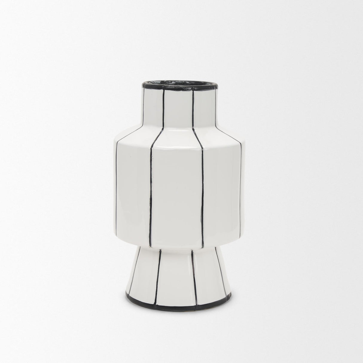 Mercana Dinah Small White w/ Black Stripes Ceramic Vase