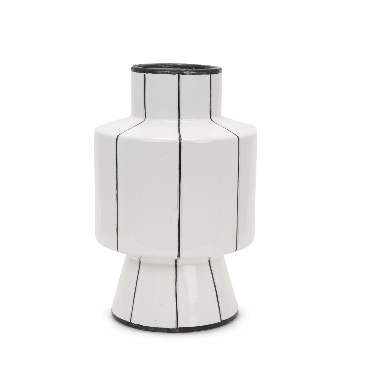 Mercana Dinah Large White w/ Black Stripes Ceramic Vase