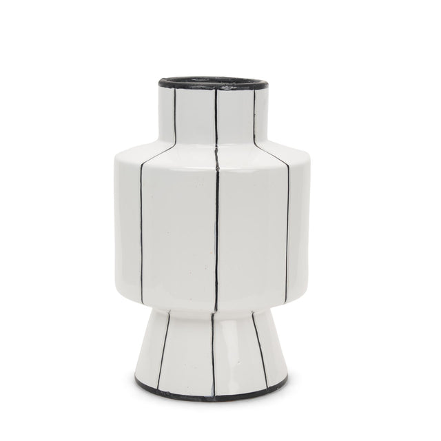 Mercana Dinah Large White w/ Black Stripes Ceramic Vase