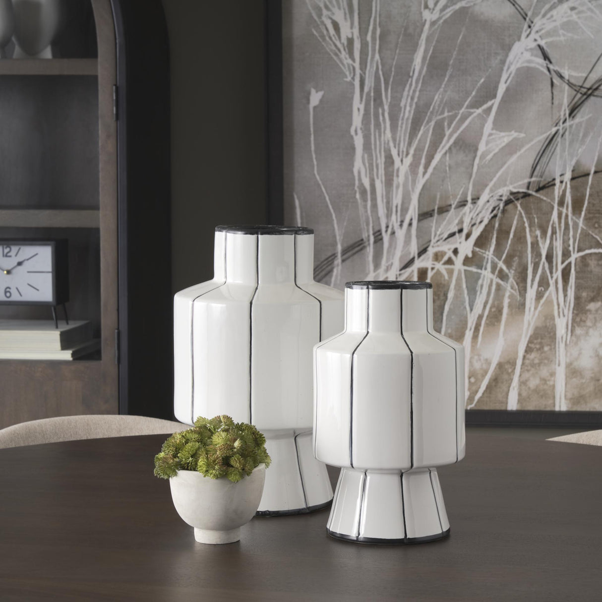 Mercana Dinah Large White w/ Black Stripes Ceramic Vase