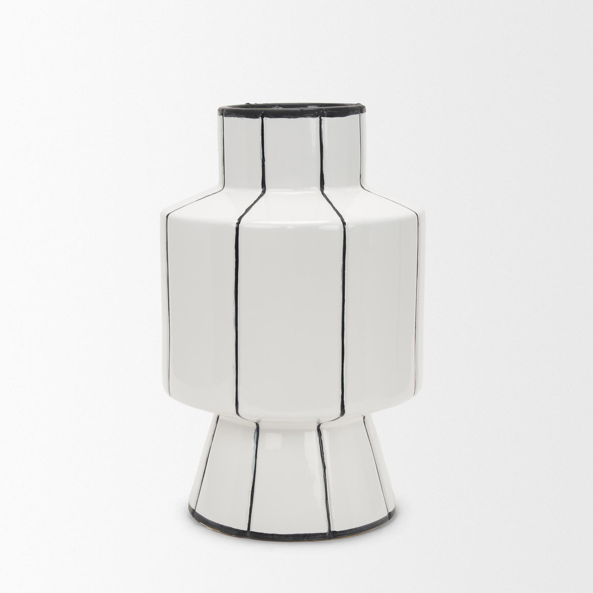 Mercana Dinah Large White w/ Black Stripes Ceramic Vase