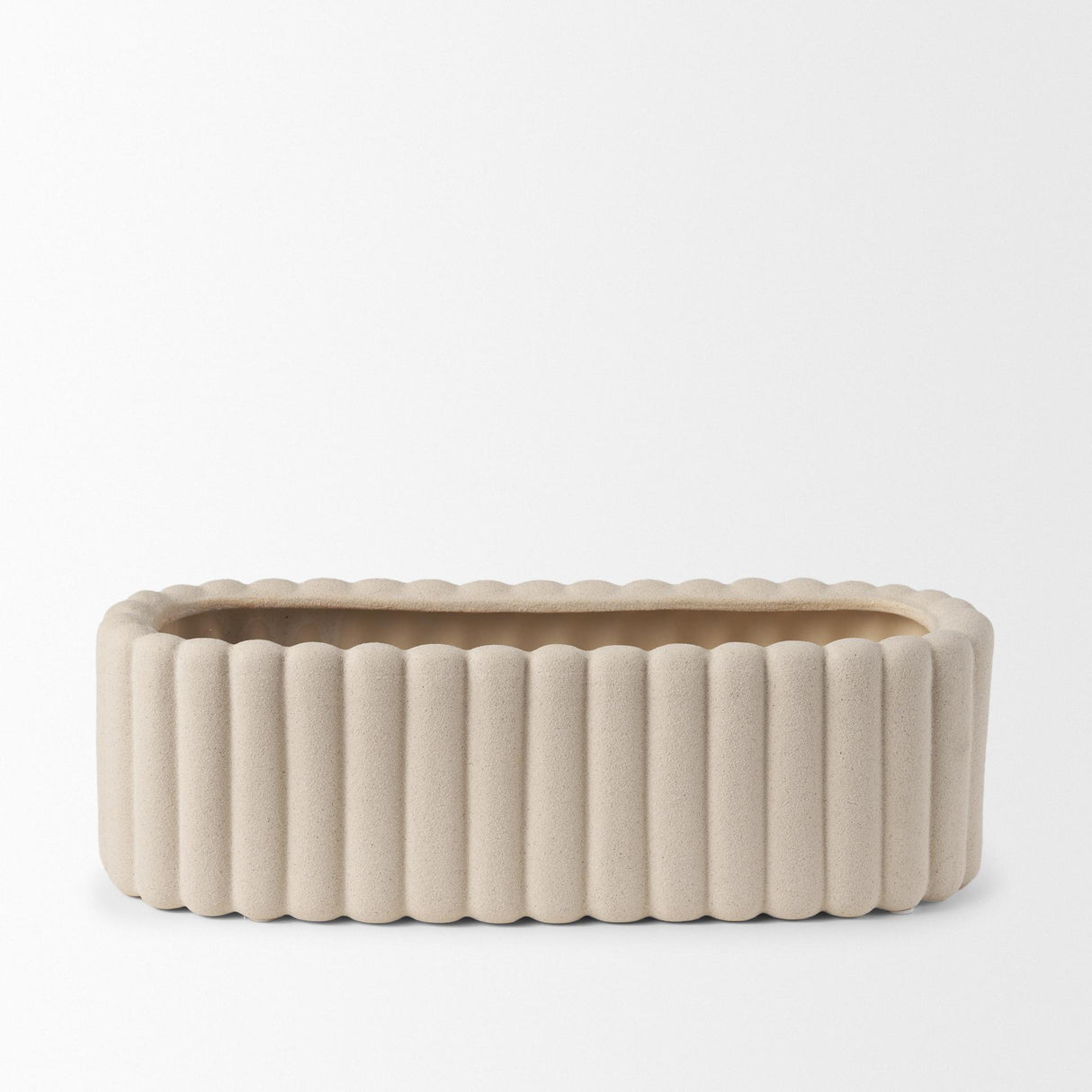 Mercana Mira Wide Textured Blush Beige Fluted Ceramic Vase