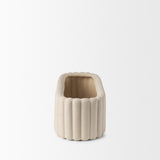 Mercana Mira Wide Textured Blush Beige Fluted Ceramic Vase