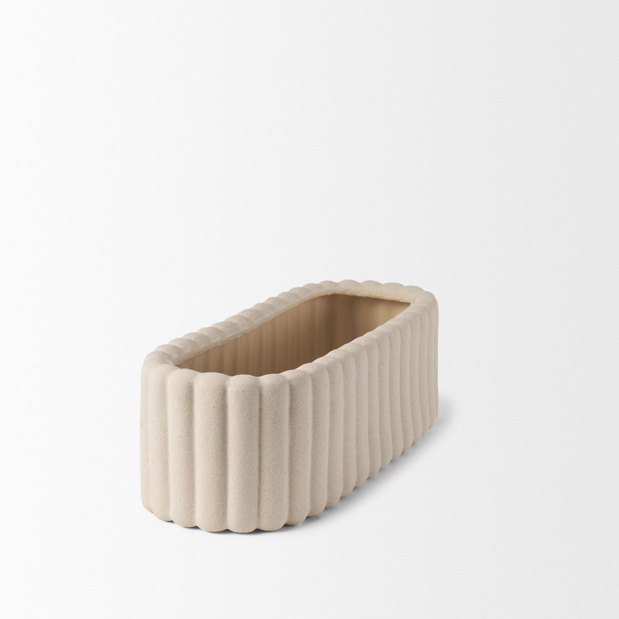 Mercana Mira Wide Textured Blush Beige Fluted Ceramic Vase