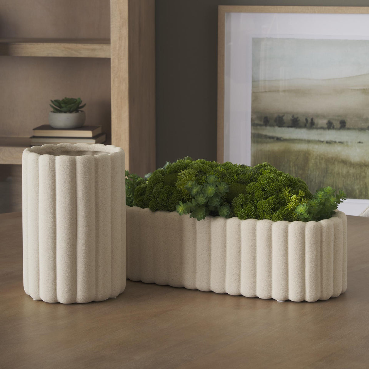 Mercana Mira Tall Textured Blush Beige Fluted Ceramic Vase