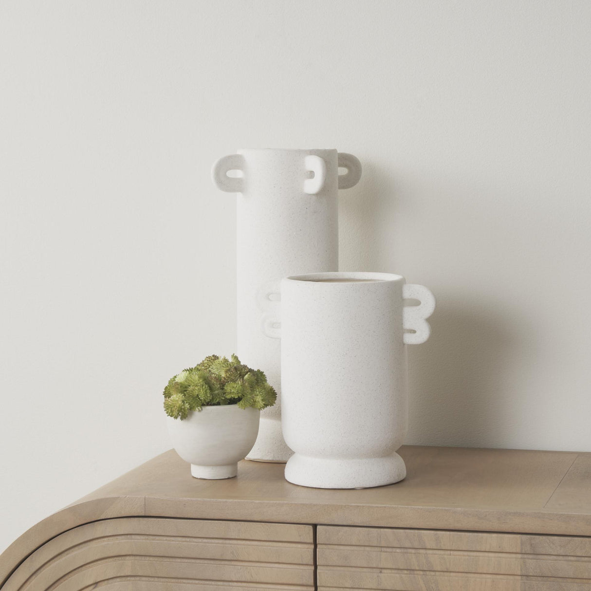 Mercana Dylan Tall Textured Off White w/ Handles Ceramic Vase