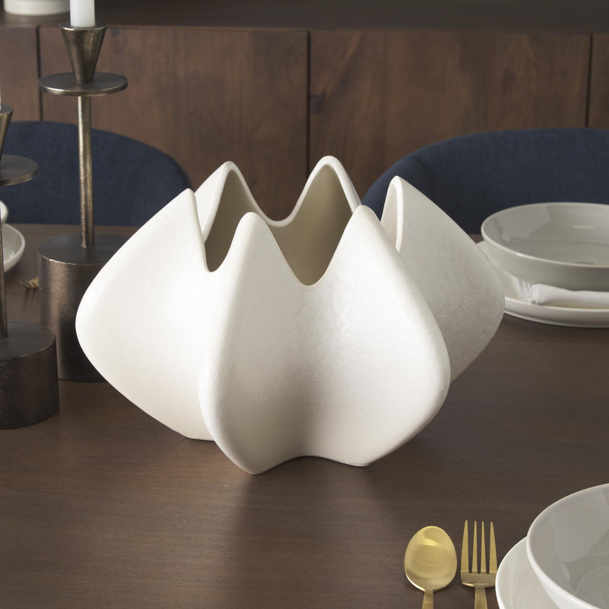 Mercana Ulrich Sculptural Cream Glazed Ceramic Vase