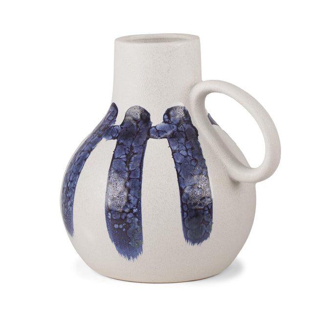 Mercana Truett White w/ Blue Stripes Ceramic Jug Vase