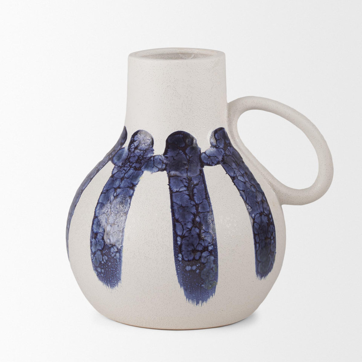 Mercana Truett White w/ Blue Stripes Ceramic Jug Vase