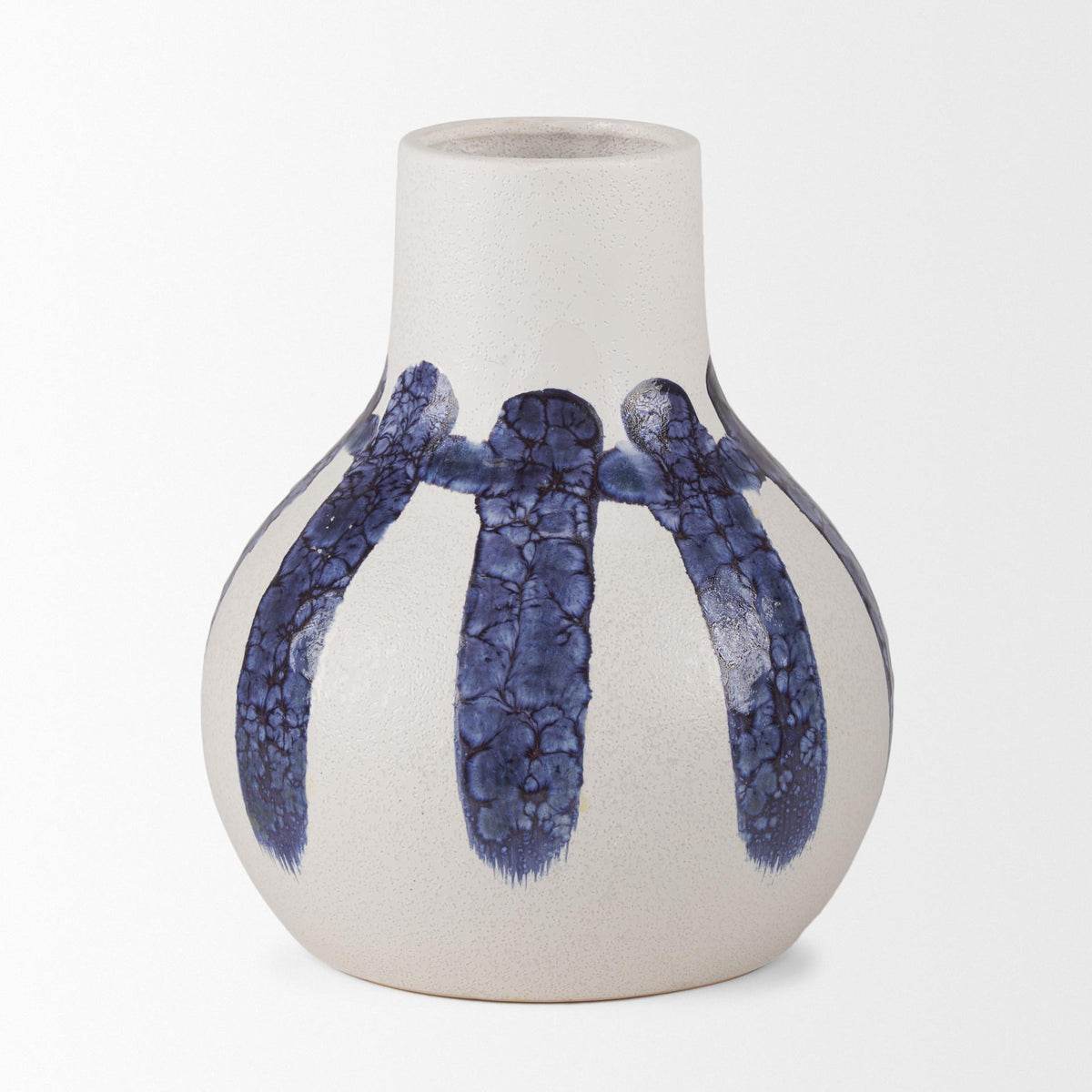 Mercana Truett White w/ Blue Stripes Ceramic Jug Vase