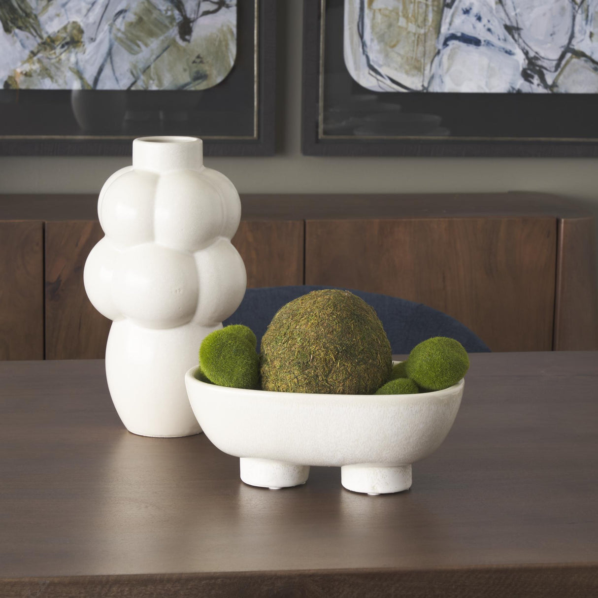 Mercana Tyren Cream Glazed Decorative Oblong Ceramic Bowl