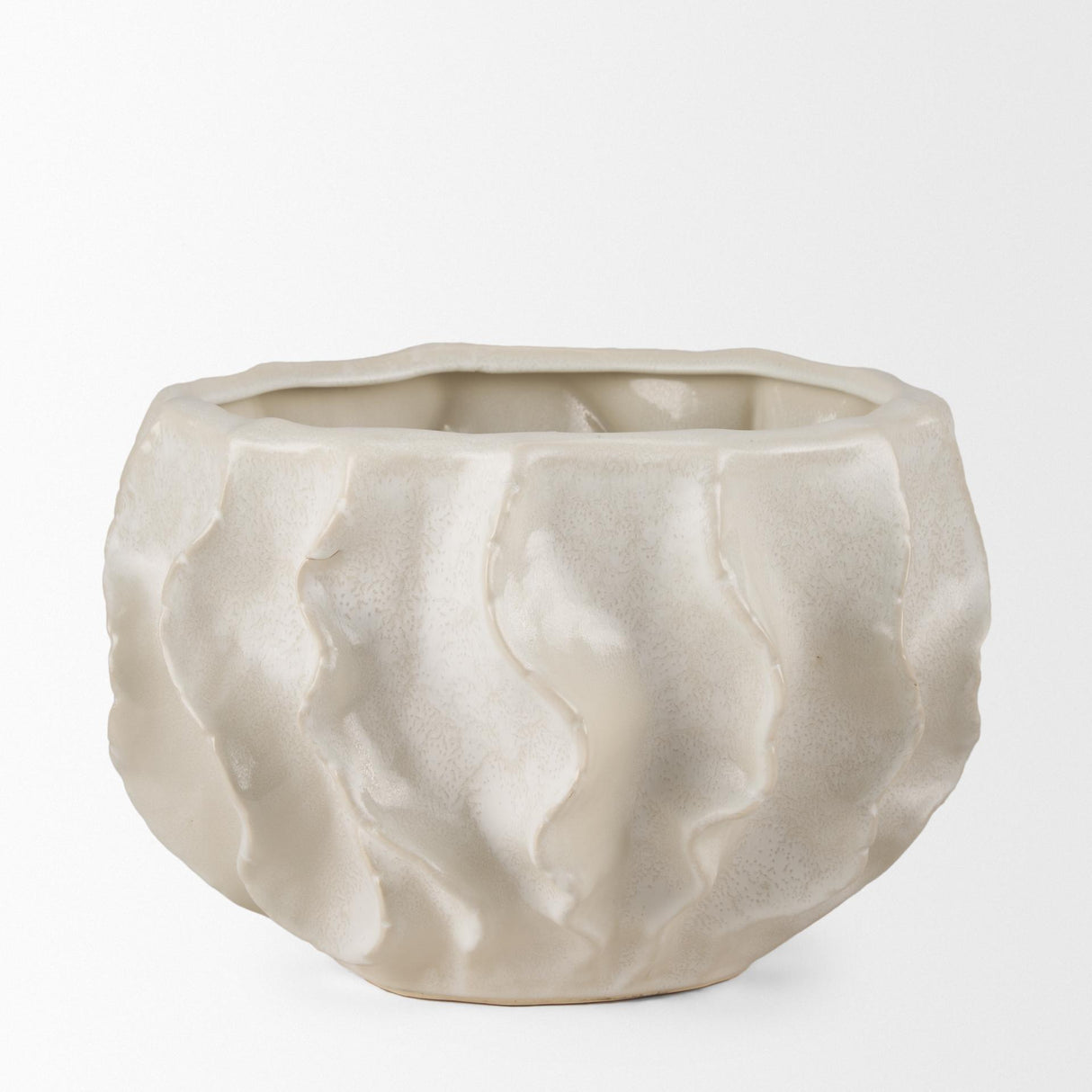 Mercana Vahn Sculptural Cream Glazed Decorative Ceramic Bowl