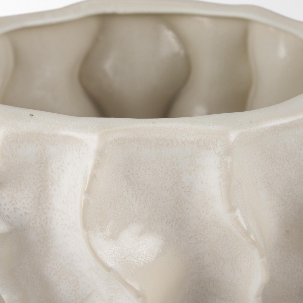 Mercana Vahn Sculptural Cream Glazed Decorative Ceramic Bowl