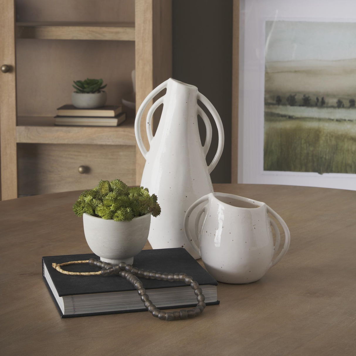 Mercana Urvi Short Off White Speckled Asymmetrical Ceramic Vase