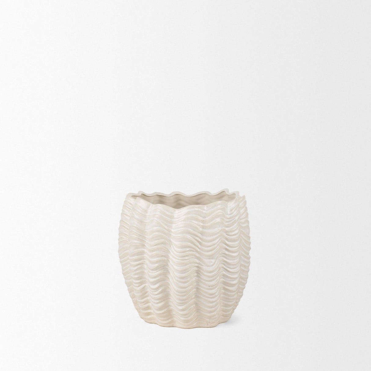 Mercana Velia Short Seashell Sculptural Cream Glazed Ceramic Vase