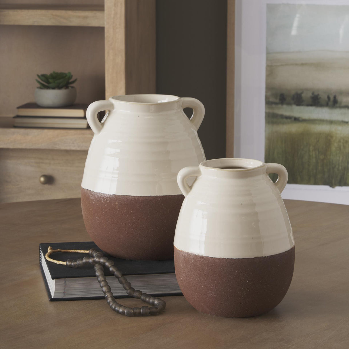 Mercana Tryna Small Beige w/ Matte Brown Ceramic Vase
