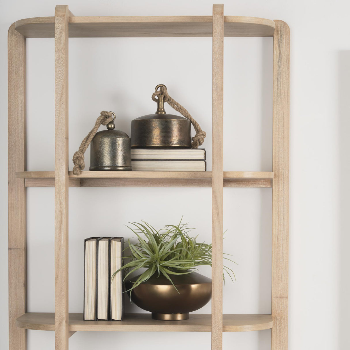 Mercana Taylin Light Brown Solid Wood Open Bookshelf