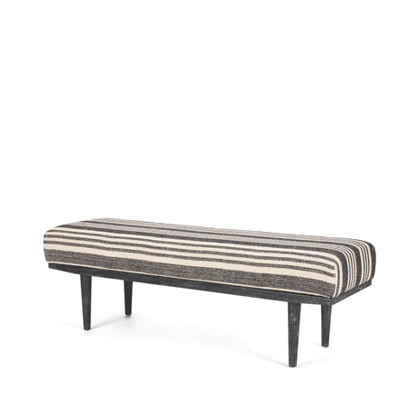 Mercana Shae Black Wood w/ Black and Cream Upholstered Bench