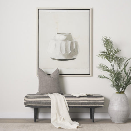 Mercana Shae Black Wood w/ Black and Cream Upholstered Bench