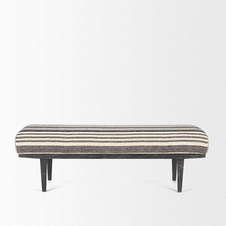 Mercana Shae Black Wood w/ Black and Cream Upholstered Bench
