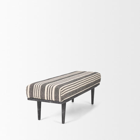 Mercana Shae Black Wood w/ Black and Cream Upholstered Bench