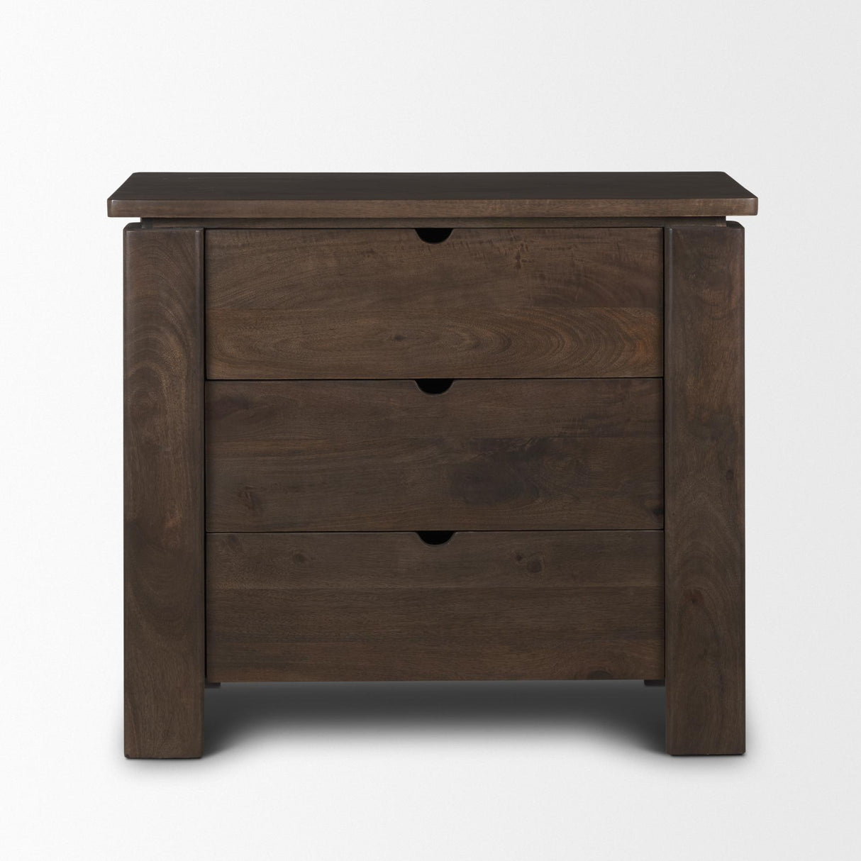 Mercana Wallen Solid Dark Brown Wood 3 Drawer Accent Cabinet