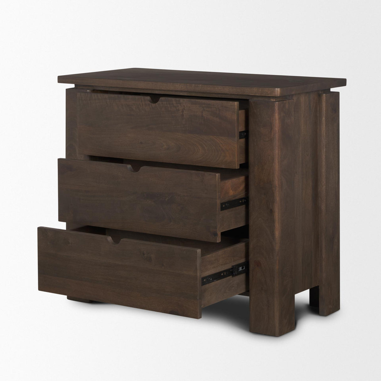 Mercana Wallen Solid Dark Brown Wood 3 Drawer Accent Cabinet