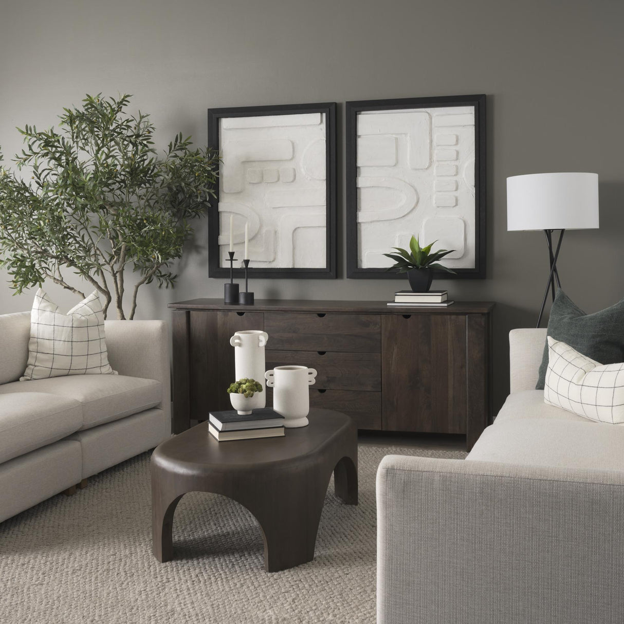 Mercana Wallen 2 Door Solid Dark Brown Wood w/ 3 Drawers Sideboard