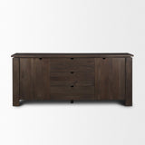 Mercana Wallen 2 Door Solid Dark Brown Wood w/ 3 Drawers Sideboard