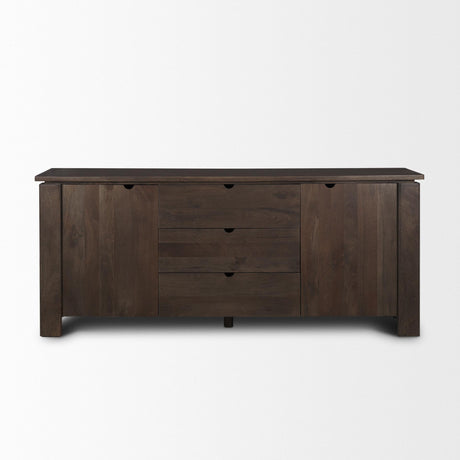 Mercana Wallen 2 Door Solid Dark Brown Wood w/ 3 Drawers Sideboard